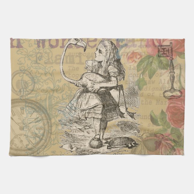 Alice in Wonderland Flamingo Classic Tea Towel (Horizontal)