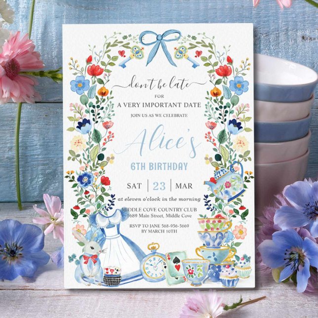 Alice in Wonderland Floral Birthday Tea Party Invitation (Creator Uploaded)