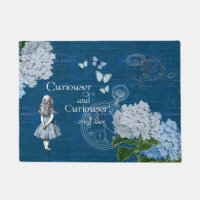 Alice in Wonderland Floral Blue Doormat