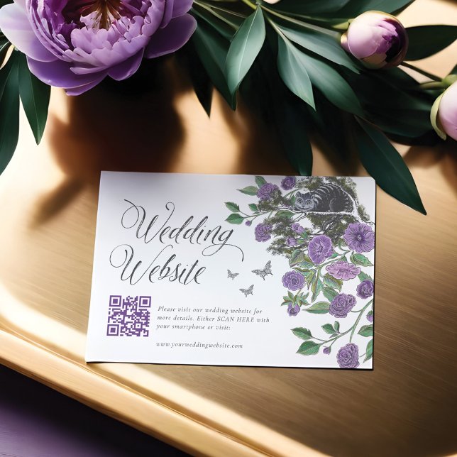 Alice In Wonderland Floral Wedding Website QR Code Enclosure Card (Alice In Wonderland Floral Wedding Website QR Code Enclosure Card)