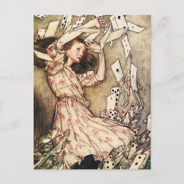 Alice in Wonderland Flying Cards Postcard (Front)