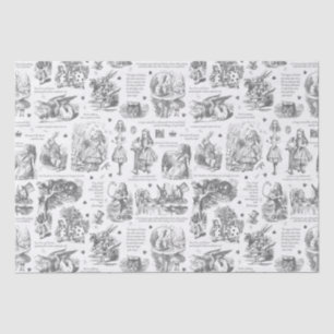 Alice in Wonderland Grey White Toile Quotes Tissue Paper