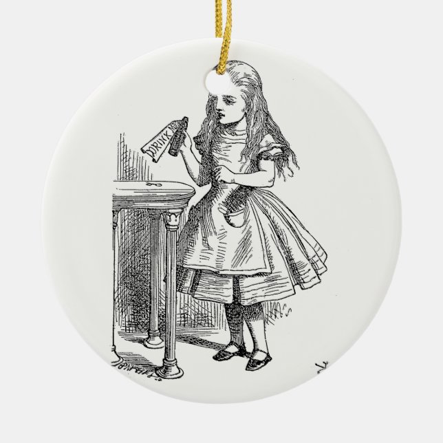 Alice in Wonderland, Holding the "Drink Me" Bottle Ceramic Tree Decoration (Front)