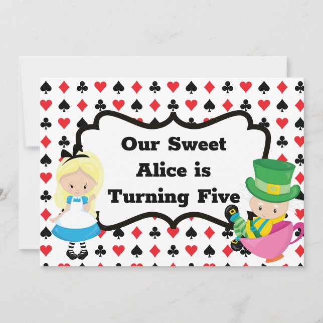 Alice in Wonderland Kids Black Red Birthday Party Invitation (Front)