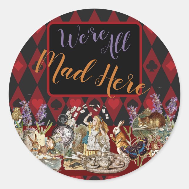 Alice in Wonderland Mad Cheshire Cat Classic Round Sticker (Front)