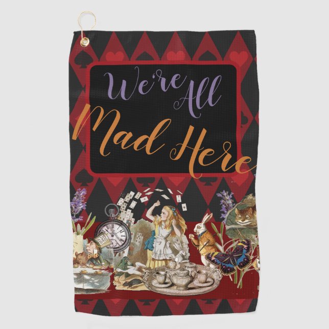 Alice in Wonderland Mad Cheshire Cat Golf Towel (Front)