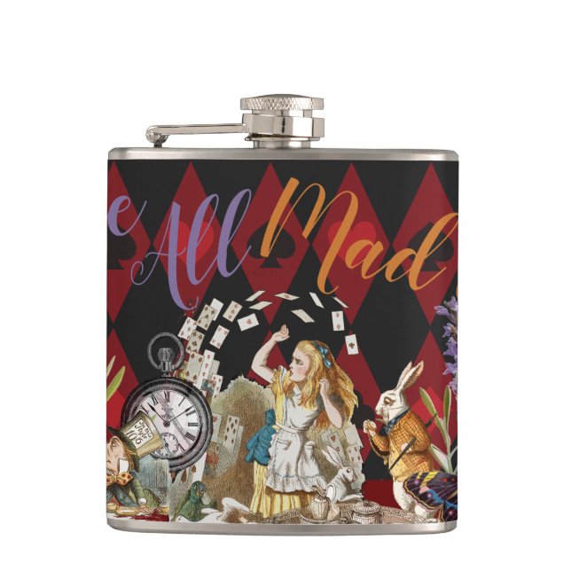 Alice in Wonderland Mad Cheshire Cat Hip Flask (Front)