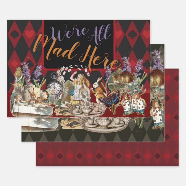 Alice in Wonderland Mad Cheshire Cat Wrapping Paper Sheet (Set)