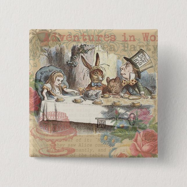 Alice in Wonderland Mad Tea Party Art 15 Cm Square Badge (Front)
