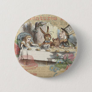 Alice in Wonderland Mad Tea Party Art 6 Cm Round Badge