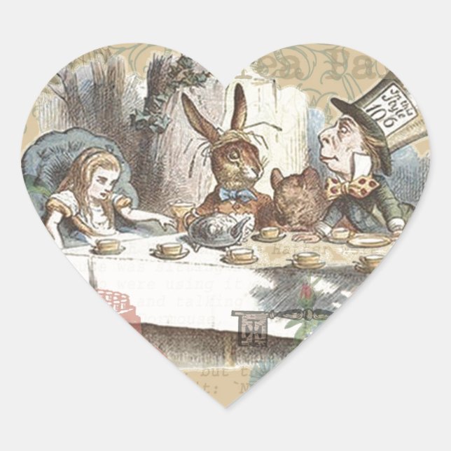 Alice in Wonderland Mad Tea Party Art Heart Sticker (Front)