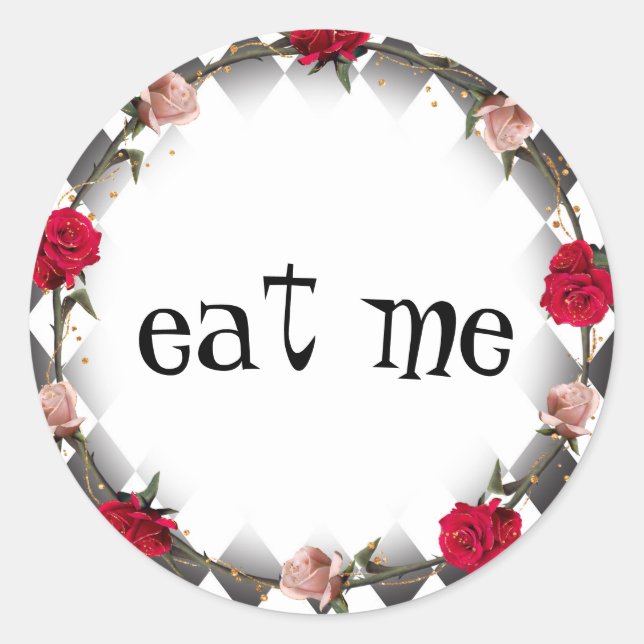 Alice in Wonderland Mad Tea Party Eat Me Classic Round Sticker (Front)
