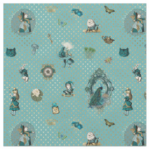 Alice in Wonderland on Peacock Fantasy Theme  Fabric