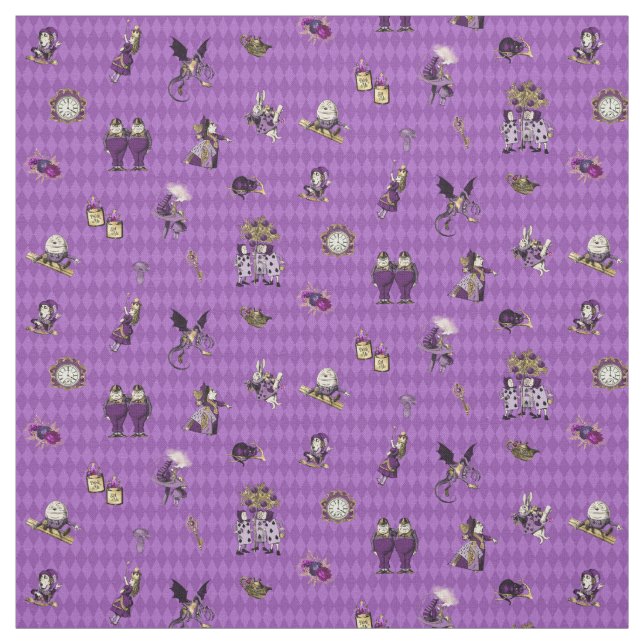 Alice in Wonderland on Purple Harlequin  Fabric (Swatch)