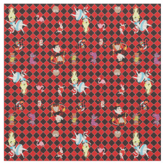 Alice in Wonderland on Red and Black Art Deco Fabric