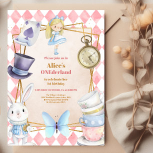 Alice in Wonderland One-derland 1st Birthday Invitation