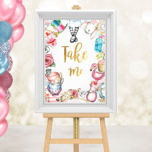 Alice in Wonderland Party Sign, Take Me Table Sign