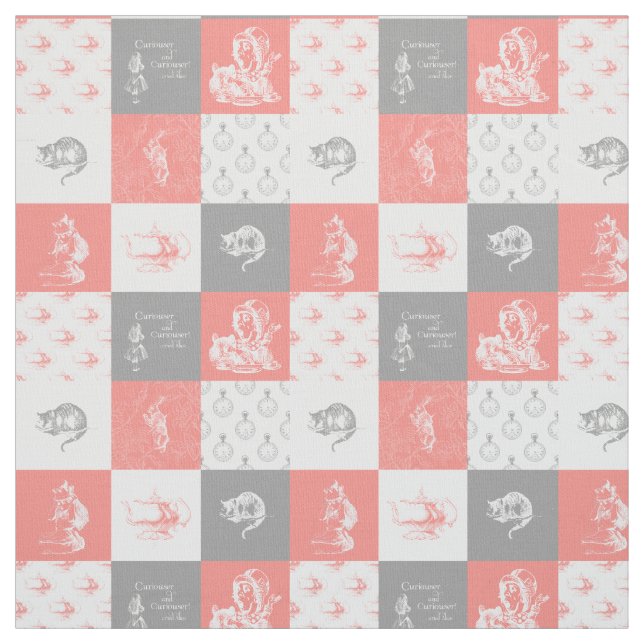 Alice in Wonderland Patchwork Grey Coral Fabric (Swatch)