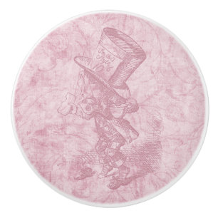 Alice in Wonderland Pink Floral Art Mad Hatter Ceramic Knob