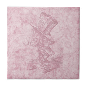 Alice in Wonderland Pink Floral Art Mad Hatter Tile