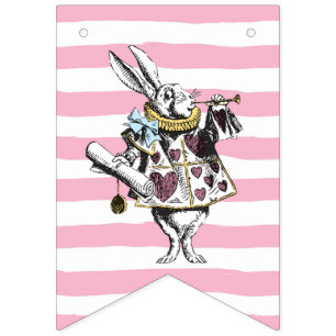 Alice in Wonderland Pink Striped Happy Birthday Bunting