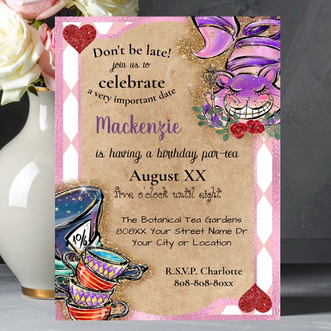 Alice in Wonderland Pink Tea Party Invitation (Creator Uploaded)
