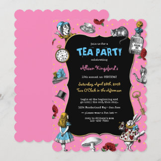 Alice in Wonderland Pink Tea Party Invitation