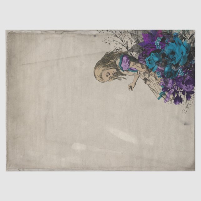Alice in Wonderland Purple Floral Decoupage Tissue Paper (Front)