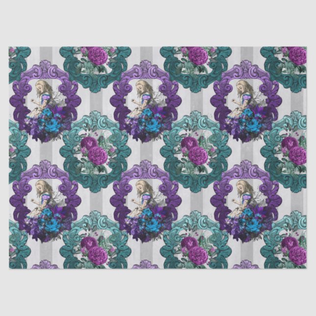 Alice in Wonderland Purple Green Frames Decoupage Tissue Paper (Front)