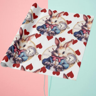 Alice In Wonderland Rabbit and Hearts  Wrapping Paper