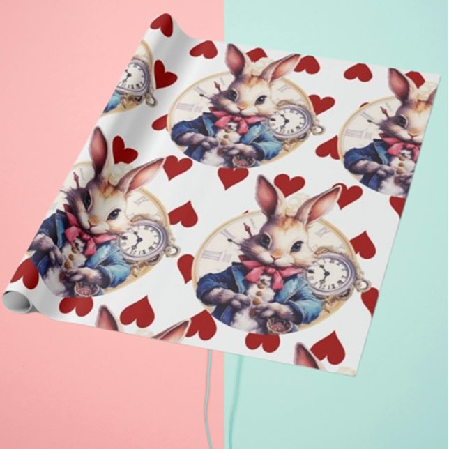 Alice In Wonderland Rabbit and Hearts  Wrapping Paper (Celebrate with Wonderland Magic)