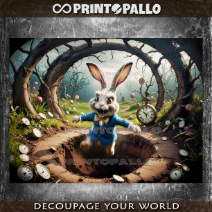 Alice in Wonderland: Rabbit jump! - Decoupage  Wrapping Paper Sheet