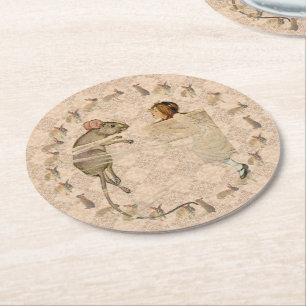 Alice in Wonderland Rabbit Mouse  Round Paper Coaster