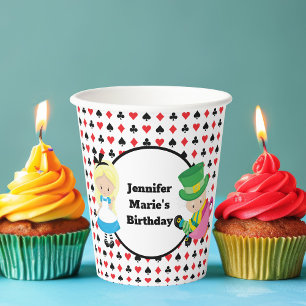 Alice in Wonderland Red Black Kids Birthday Party  Paper Cups