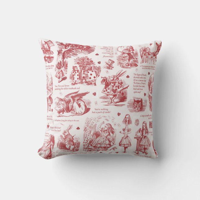Alice in Wonderland Red Toile Quotes Cushion (Front)