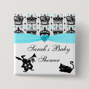 Alice In Wonderland Royal Crowns Baby Shower 15 Cm Square Badge