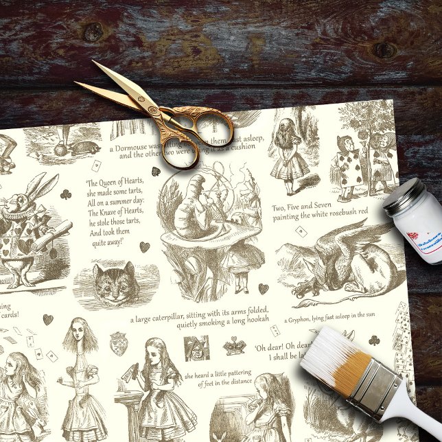Alice in Wonderland Sepia Beige Toile Quotes Tissue Paper (Creator Uploaded)