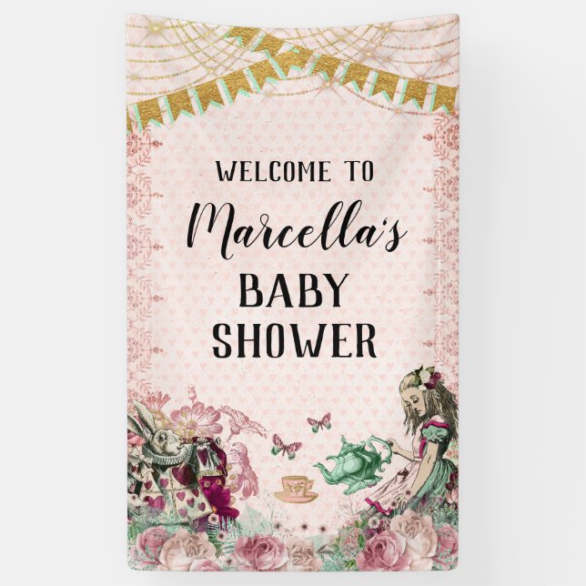 Alice in Wonderland Shower Blush & Mint Banner (Vertical)