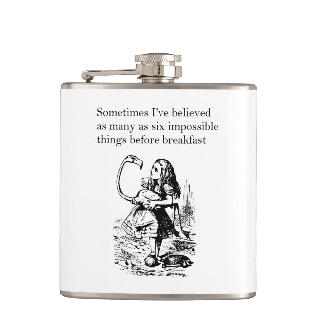 Alice in Wonderland, “Six Impossible Things” Hip Flask (Front)