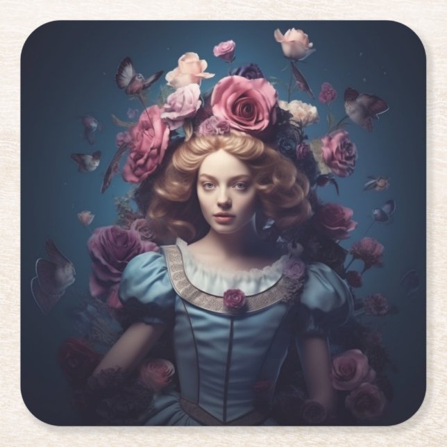 Alice In Wonderland Square Paper Coaster (Front)