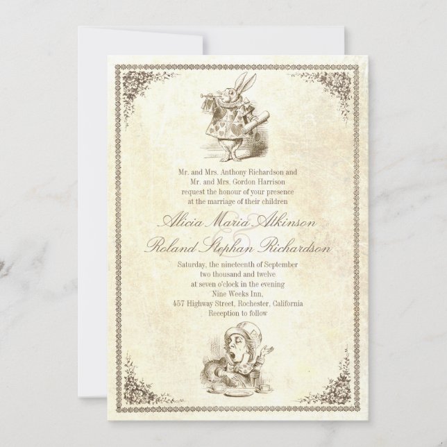 Alice in wonderland tale wedding invitations (Front)