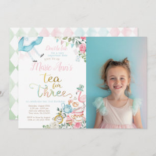 Alice in Wonderland, Tea for Three 3rd Birthday Invitation