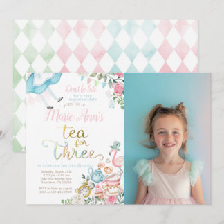 Alice in Wonderland, Tea for Three 3rd Birthday Invitation