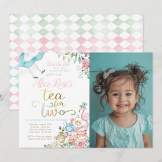 Alice in Wonderland, Tea for Two 2nd Birthday Invitation