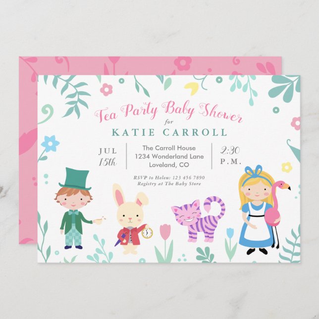 Alice in Wonderland Tea Party Baby Shower Invitation (Front/Back)