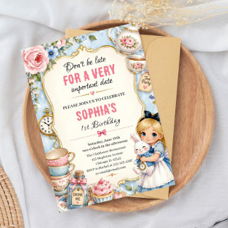 Alice in Wonderland Tea Party Birthday Invitation
