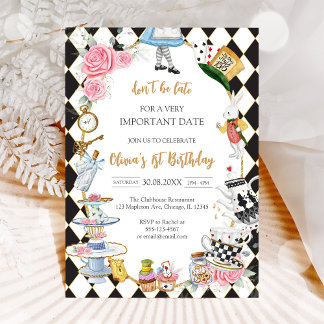 Alice in Wonderland Tea Party Birthday Invitation