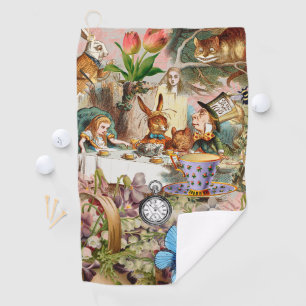 Alice in Wonderland tea party characters Golf Towel