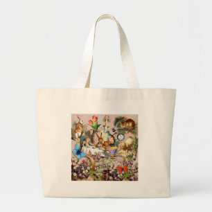 Alice in Wonderland tea party characters Large Tote Bag