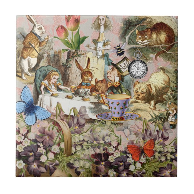 Alice in Wonderland tea party characters Tile (Front)
